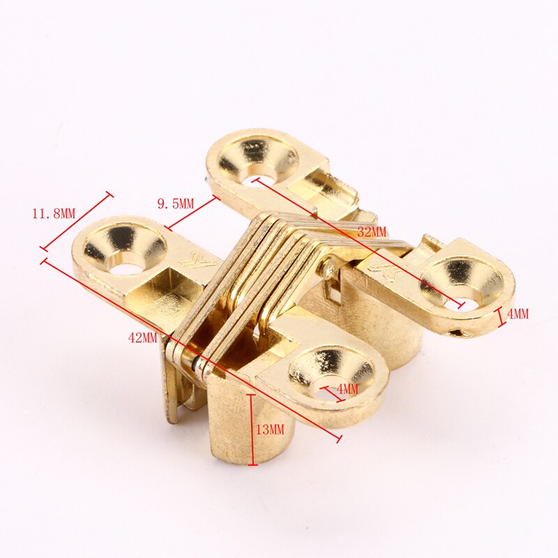 Myhomera 2Pcs 12x42MM Invisível Escondido Dobradiças Escondidas Barril Cruz Caixa De Madeira Dobradiça Da Porta Do Rolamento Para Dobrar mobiliário janela: Gold Color