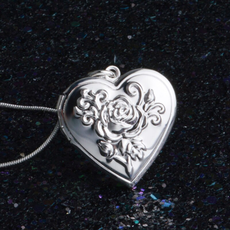 Classique Vintage Rose fleur 925 argent Sterling médaillon Double coeur collier Photo El collier pendentif femmes 'meilleur