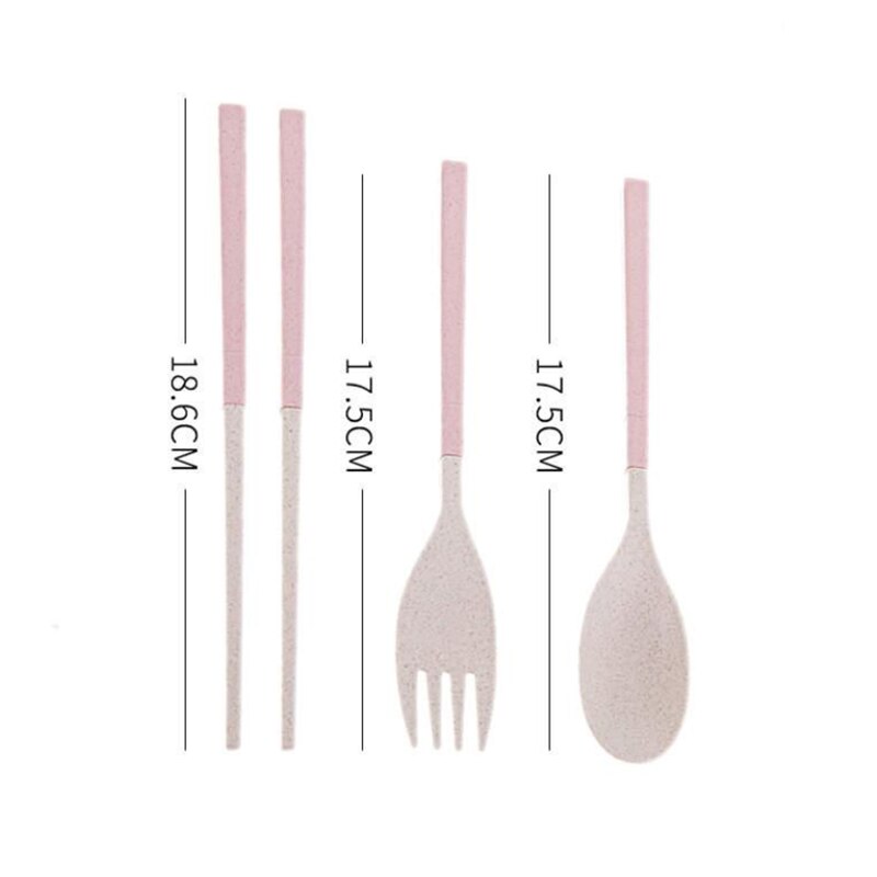 3 in 1 porslin utomhusbestick gaffel/sked/ätpinnar campingredskap bärbar hopfällning av vetehalm med fodral