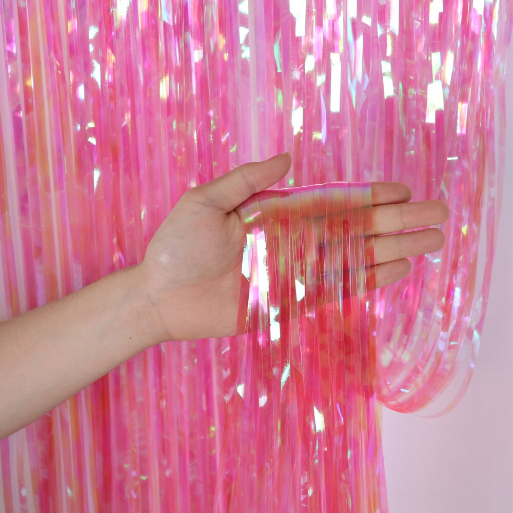 1M X 2M Birthday Foil Fringe Curtain Transparent Candy Tinsel Curtain Wedding Backdrops Decorations Valentine's Day Decor: pink