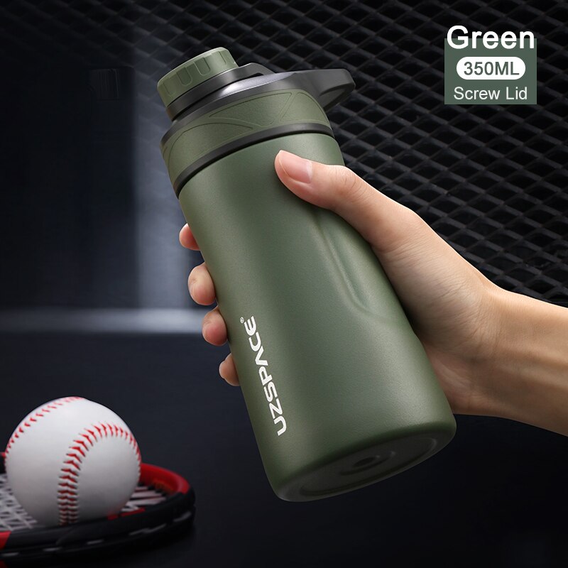 UZSPACE Thermos Stainless Steel Vacuum Flask Cup Portable Leakproof Travel Mug 2 Style Lid Thermo Bottle With Handgrip: Screw  350ml Green