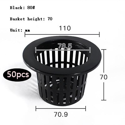 50Pcs Planten Mand Plastic Hydrocultuur Groente Planten Mand Grondloze Teelt Planten Blauw Cup Wortel Fixer: 80black