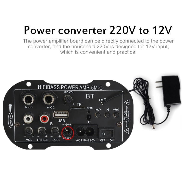 Bluetooth-funktion,  mp3- player, 5- zoll-display, 12v 220v in-1-wechselfunktion , 4110b-369 dual-mikrofone mit bluetooth-auto-digitalverstärker, mono-audio & video