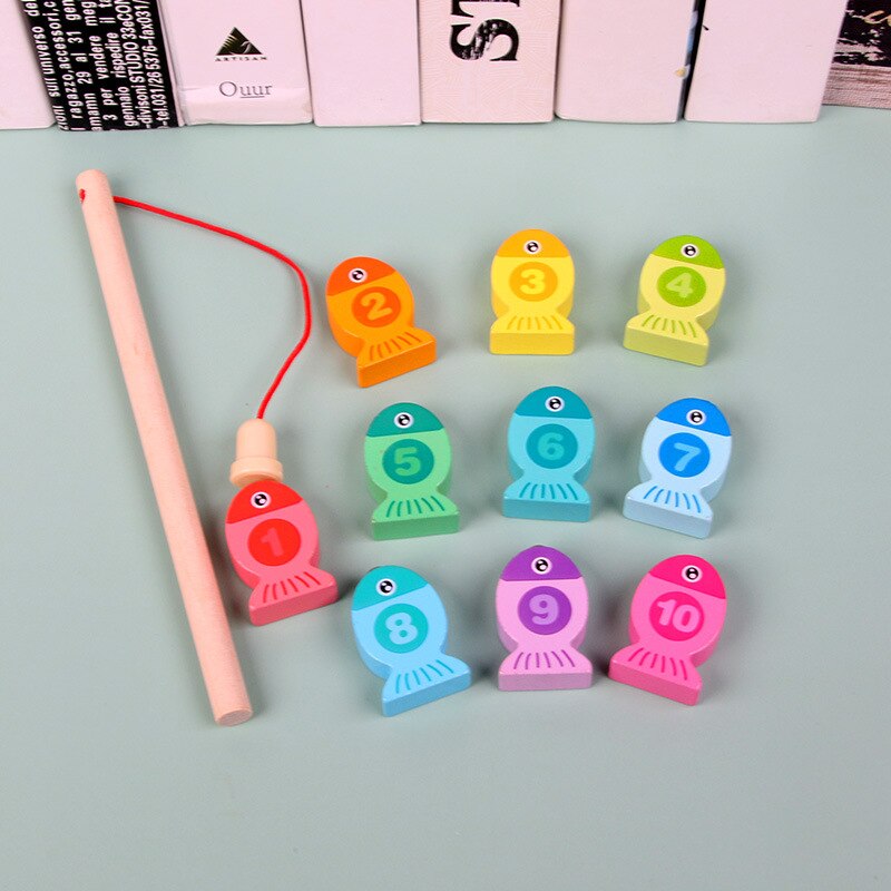 Montessori Wooden Toys For Kids Early Educational Board Math Fishing Count Numbers Matching Digital Shape Sorter Children Toy: Digital fishing