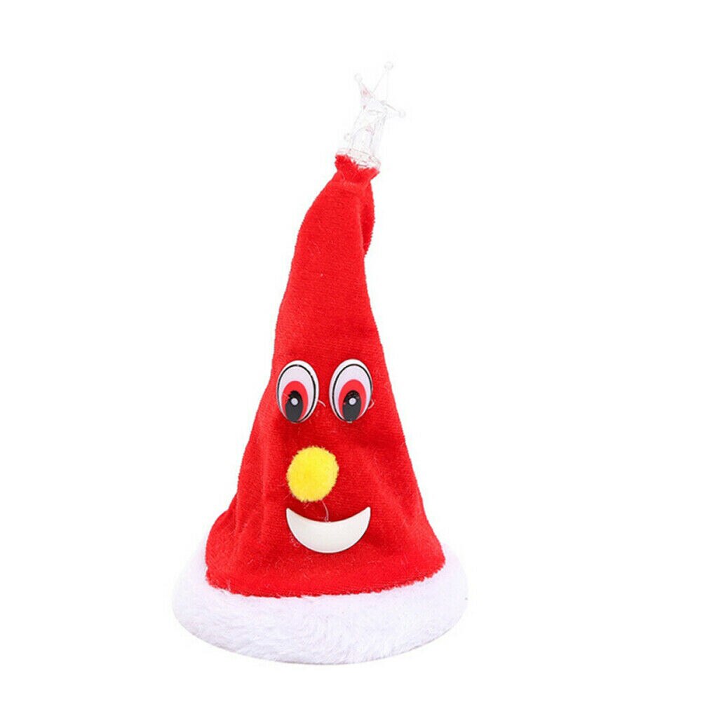 Nyeste jule flash træ xmas hat med stjerneklokker rystende hat musik leg børn jul: Rød hat med lys