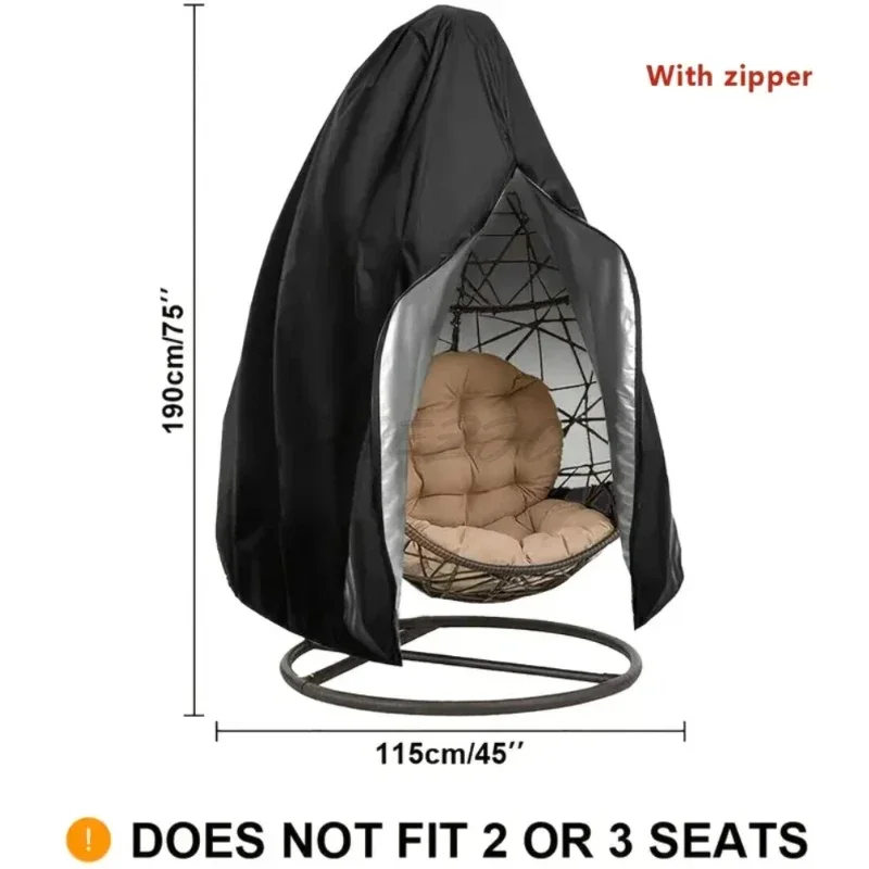 Black 210D Garden Outdoor Swing Hanging Chair Bird's Nest Vine Chair Bird Cage Dust and Waterproof Anti UV Sun Protective Cover