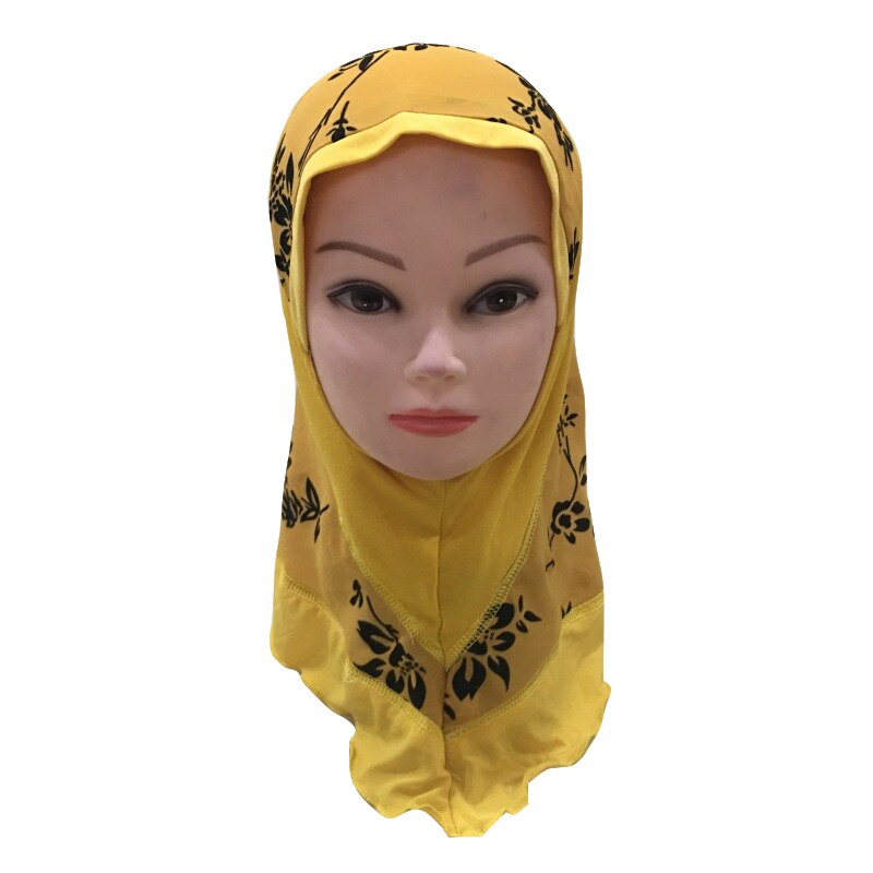 Muslim Kids Girls Hijab Hat One Piece Amira Islamic Instant Ready To Wear Hijabs Headscarf Turban Caps Scarf Shawl Wrap Prayer: 03 Yellow
