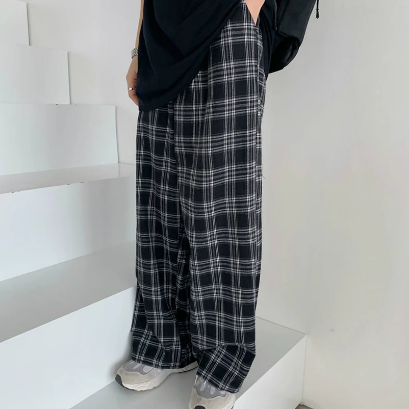 Calças xadrez soltas para as mulheres, casual e chique, oversize, perna larga, harajuku, cintura alta, estilo hip hop, verão, s-3xl: XXL