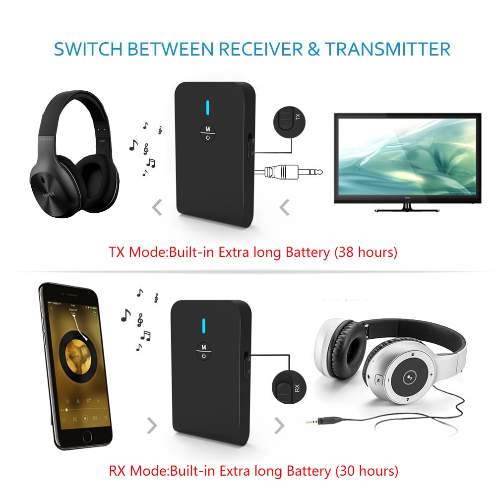 Aptx lav latens 5.0 bluetooth sender mottaker 2 in 1 lyd trådløs adapter for bil tv pc høyttaler hodetelefon 3.5mm aux jack