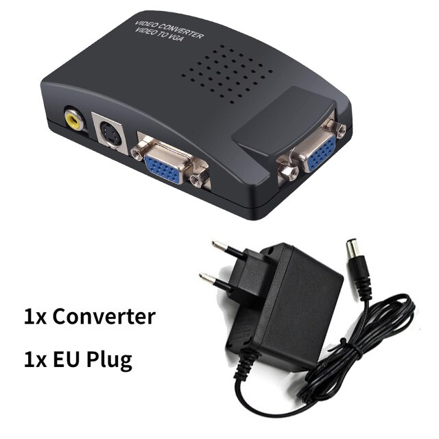 AV zu VGA Adapter RCA VGA Konverter PC Laptop Video TV RCA Composite S-Video AV In Zu PC VGA LCD Out Converter: EU Plug