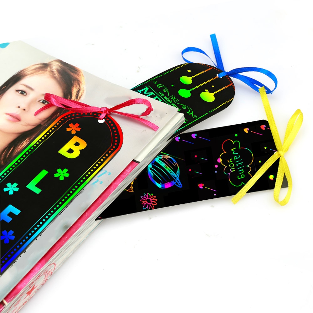 Juego de 36 marcapáginas de arcoíris con 2 estilos, juego de marcapáginas mágicos para niños y estudiantes, marcapáginas DIY de papel para rascar, a granel con herramientas para rascar