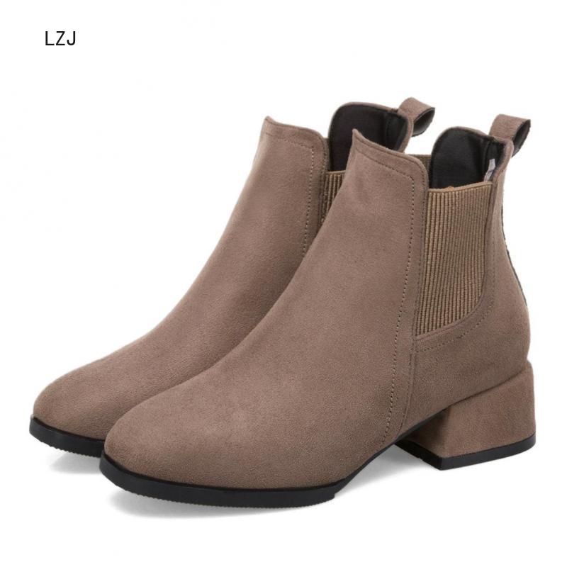 automne hiver bottes femmes Camel noir pour les femmes talon épais sans lacet dames chaussures Bota Feminina 35-43 chaussette noir bottine