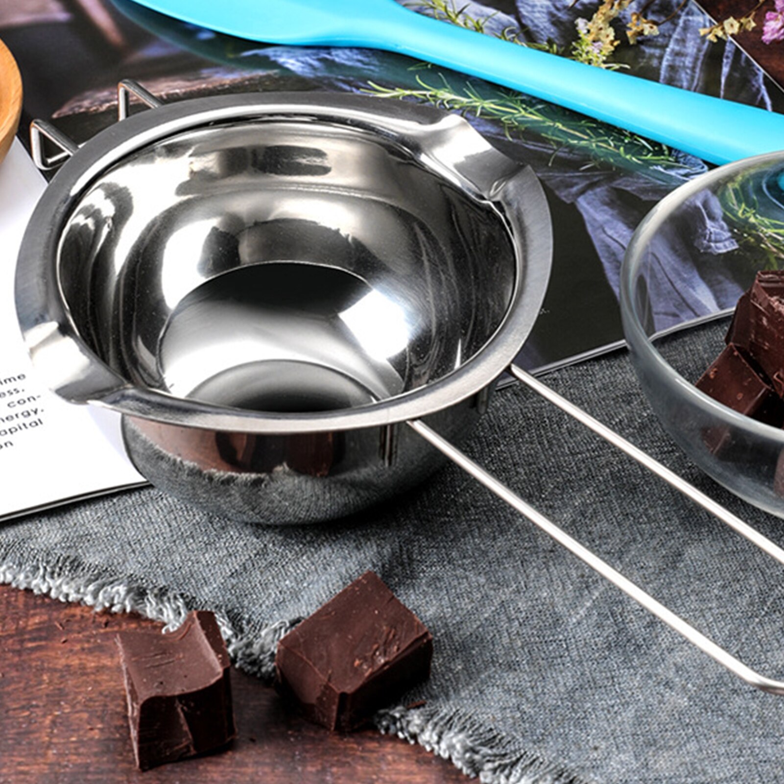 Portable stainless steel chocolate melting pot k, butter cheese fondue, dessert cooking tools, kitchen accessories.