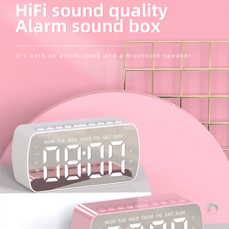 Smart väckarklocka fm-radio spegel bluetooth-högtalare termometer trådlös bluetooth-högtalare med lång batteritid stereohögtalare bilfestdekor
