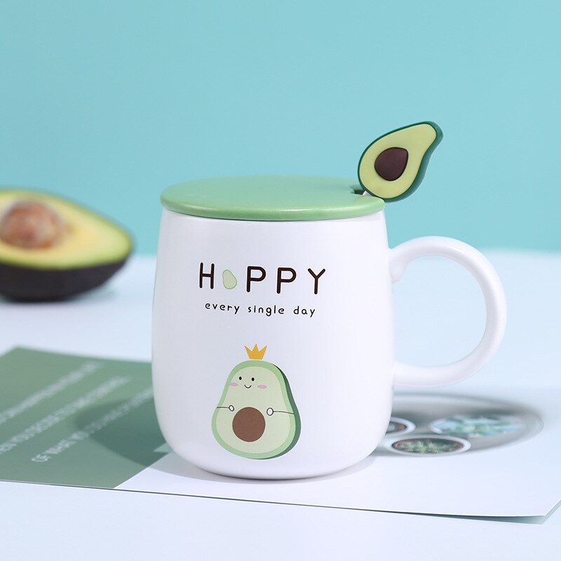 Tazas de cerámica con tapa de 400ml, taza de aguacate de Color resistente al calor, taza de leche de cerámica para el hogar, para beber en la oficina: 1