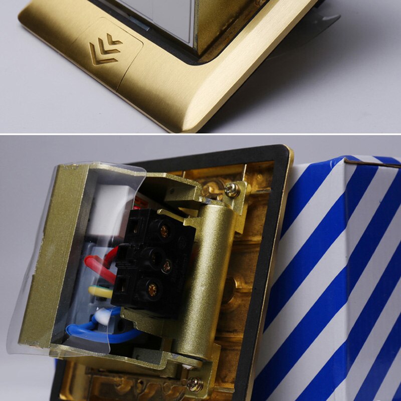 KEKA All copper Gold Panel slow Pop Up Table Floor Socket 16A French Standard Power Outlet With computer network rj45