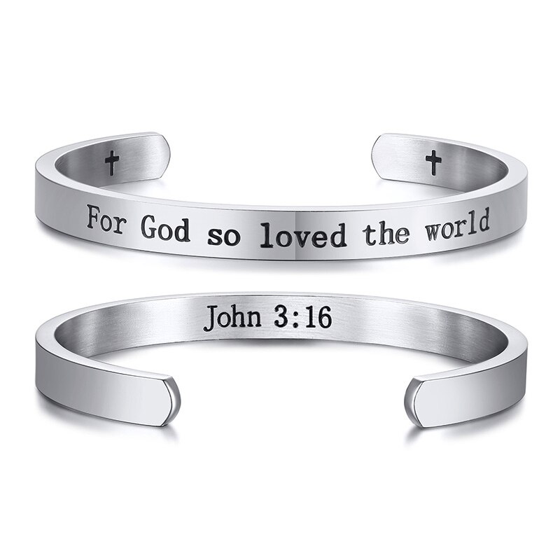 Jean 3:16 verset de la Bible Bracelet chrétiens pour hommes femmes étude de la Bible bijoux religieux pour dieu tant aimé le monde 56MM: 384S-1