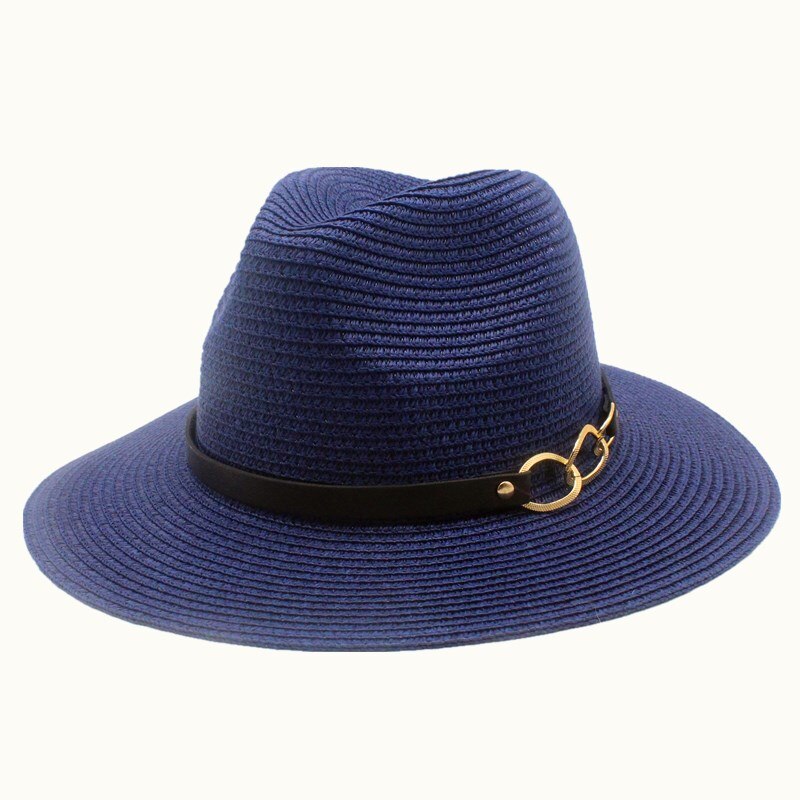 Seioum Brand Khaki Straw Hat Men Panama Caps Summer Style Sun Hat Beach Classic Male Hats And Caps: Navy