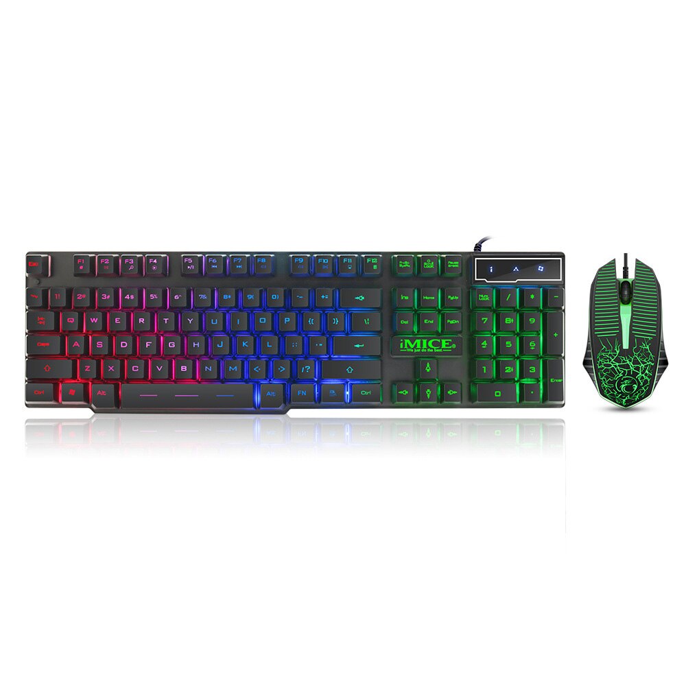 Wired Game keyboard suspended key cap rainbow backlit Keyboard and Mouse set PBUG