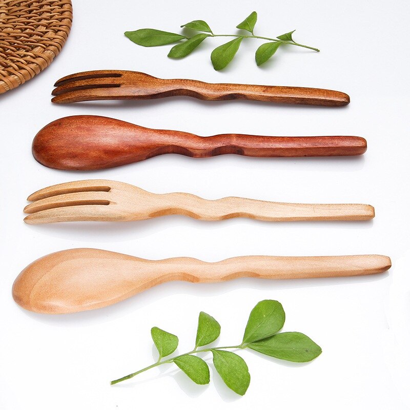 Natural Wood Spoon Fork Kitchen Cooking Dining Soup Tea Honey Coffee Utensil Tools Soup-Teaspoon Tableware