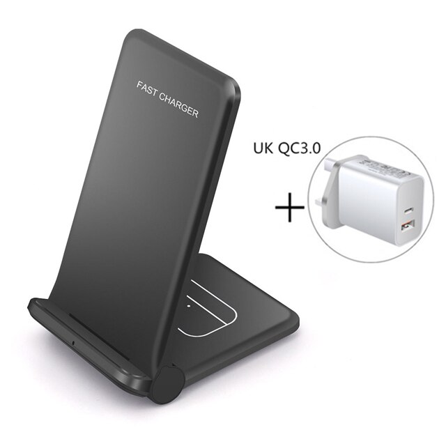 2 in 1 20W Qi Drahtlose Ladegerät Dock für Samsung S21 S20 S10 Dual Schnelle Ladestation Pad Für IPhone 12 11 XS XR X 8 Airpods Profi: schwarz  mit UK stecker