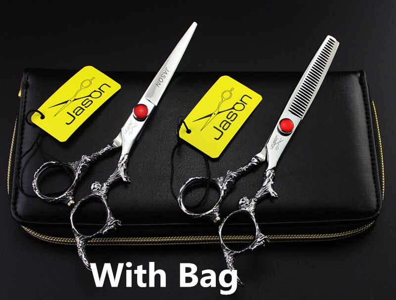 331# 6'' Brand Jason TOP Hairdressing Scissors 440C Dragon Handle Barbers Cutting Scissors Thinning Shears Hair Scissors: One Pair With Bag