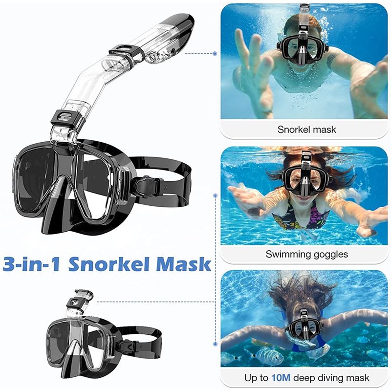 Snorkel Mask Foldable Diving Mask Set With Dry Top System And Camera Mount, Anti-Fog Snorkeling Gear