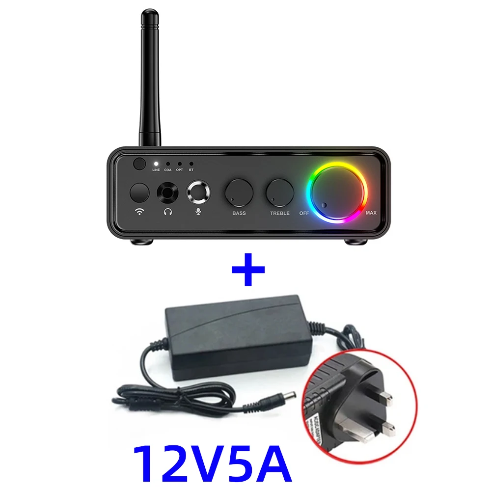 Mini TPA3116D2 Bluetooth 5.3 Class D Power Amplifier 2.0 Audio Amplifier 100Wx2 200W with Microphone Optical Coaxial Input: Khaki