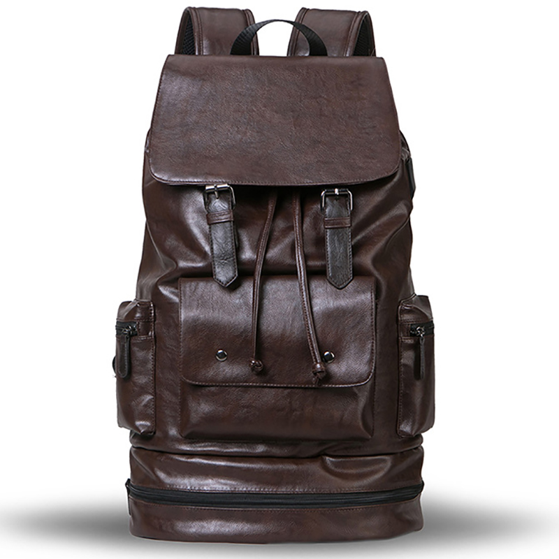 Preppy Style Men Backpack High capacity Backpack PU Leather Casual Travel SchoolBag PU leather Back Bag