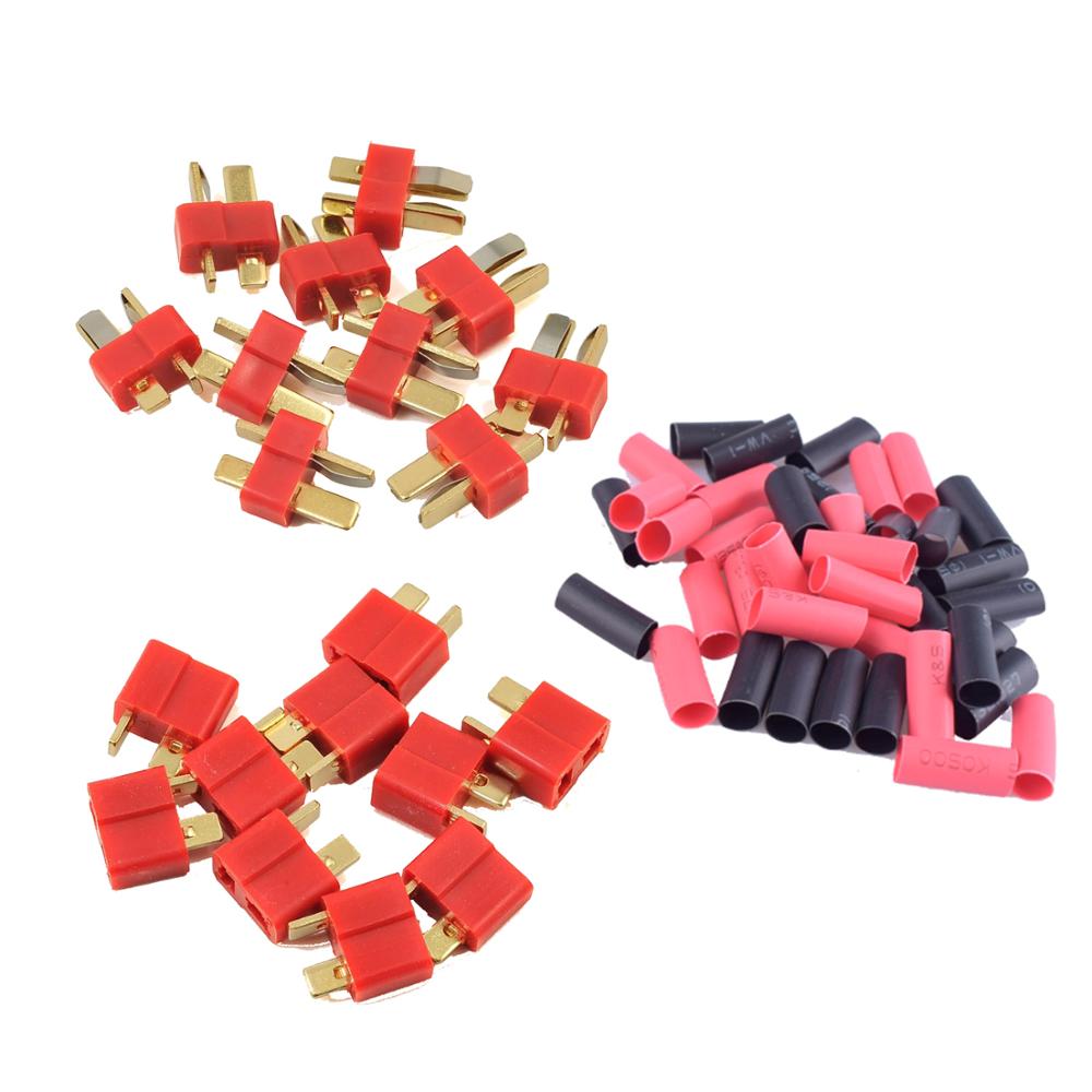 2/5/10 Pairs Rood Zwart Ultra T-Plug Connectors Deans Stijl Mannelijke En Vrouwelijke Met Krimpkous voor Rc Charger Lipo Batterij