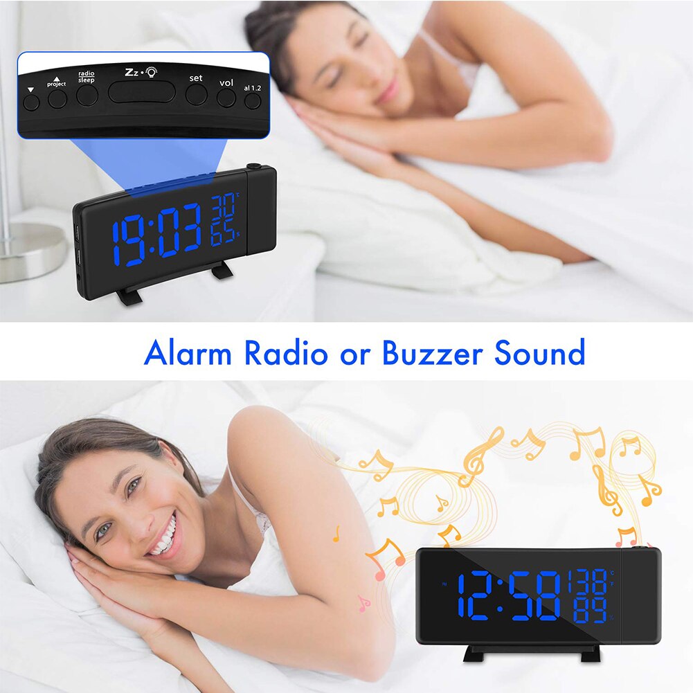 Dimmable FM Radios Desktop Digital Projection Temperature Display Snooze Function Sleep Timer Led USB Charging Alarm Clock