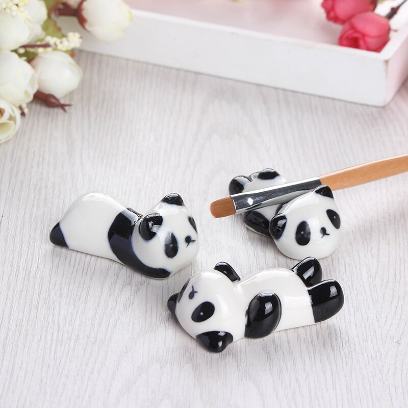 Soporte de cerámica con bolígrafo cepillo de uñas Panda, modelo de oso Panda, bonito soporte para herramientas de uñas, Kits de Arte de uñas con patrón aleatorio, 1 ud.