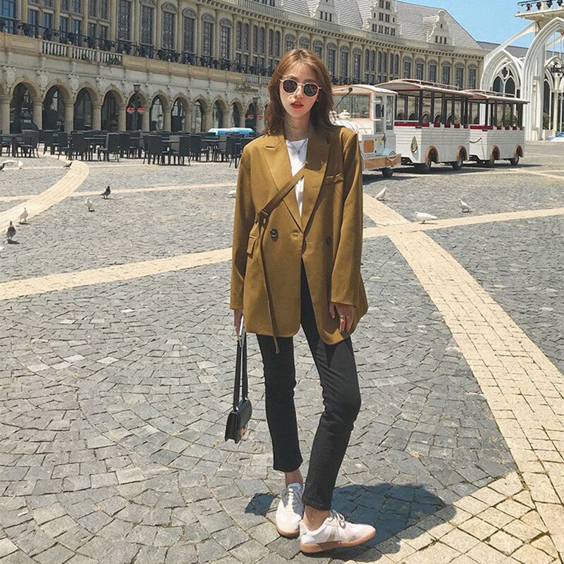 [DEAT] automne femmes Blazer manteau à manches longues revers col bureau dame sauvage en vrac solide laçage vestes TU247