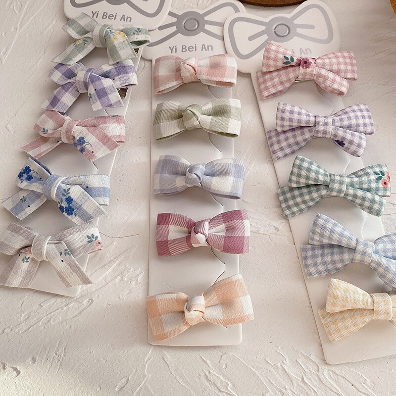 5 Stks/set Bows Baby Girl Clips Plaid Haarspeldjes Kids Meisjes Haarspelden Kinderen Haar Clip Kindje Hoofdband Accessoires