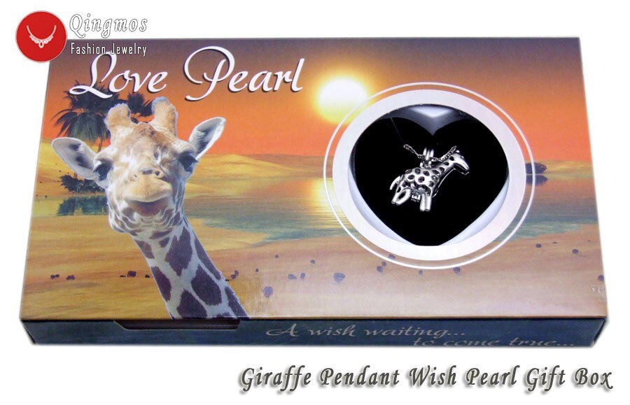 Qingmos życzenie Pearl 20*24mm wydra klatka Chokers naszyjnik dla kobiet i modny Oyster miłość perła wisiorek i naszyjnik Chain-who3658: Giraffe