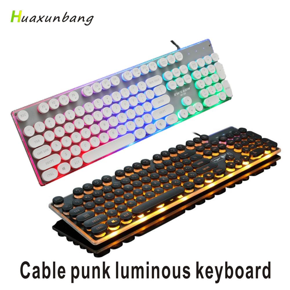 Gaming Keyboard Luminous Retro Round Metal Panel gamer Keyboard USB Wired Steam punk Waterproof Keyboard For Desktop PC Laptop
