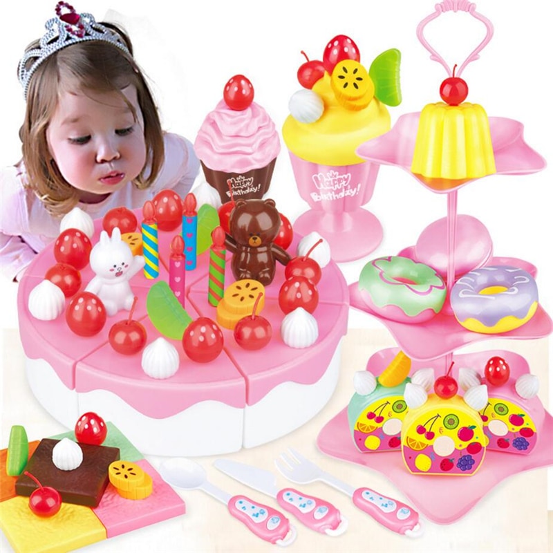 103Pcs ABS Plastic Cake Toys Children's Classic Kitchen Toys 6 Different Types Pink blue Boys And Girls Birthday Christmas