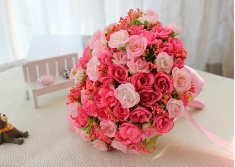 Yellow Purple Red Artificial Silk Wedding Bouquets Bride Hand Holding Flowers Handmade Wedding Bridal Bouquet: Pink