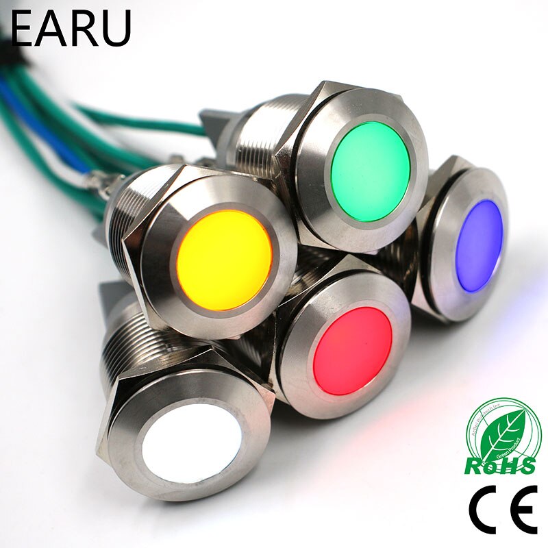 LED Metal Waterproof IP67 Indicator Light 22mm Concave Signal Lamp 3V 5V 6V 9V 12V 24V 110V 220V Red Green Blue Yellow Pilot