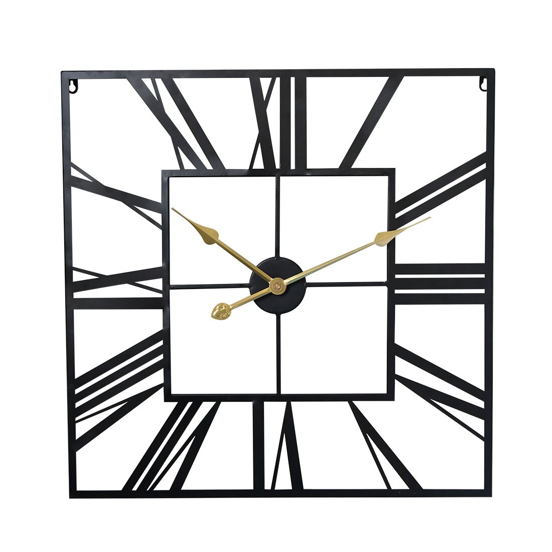 60cm 24 Inches Square Wrought Iron Hollow Roman Numeral Wall Clock Silent Hanging Clock For Home Living Room Decoration - Black
