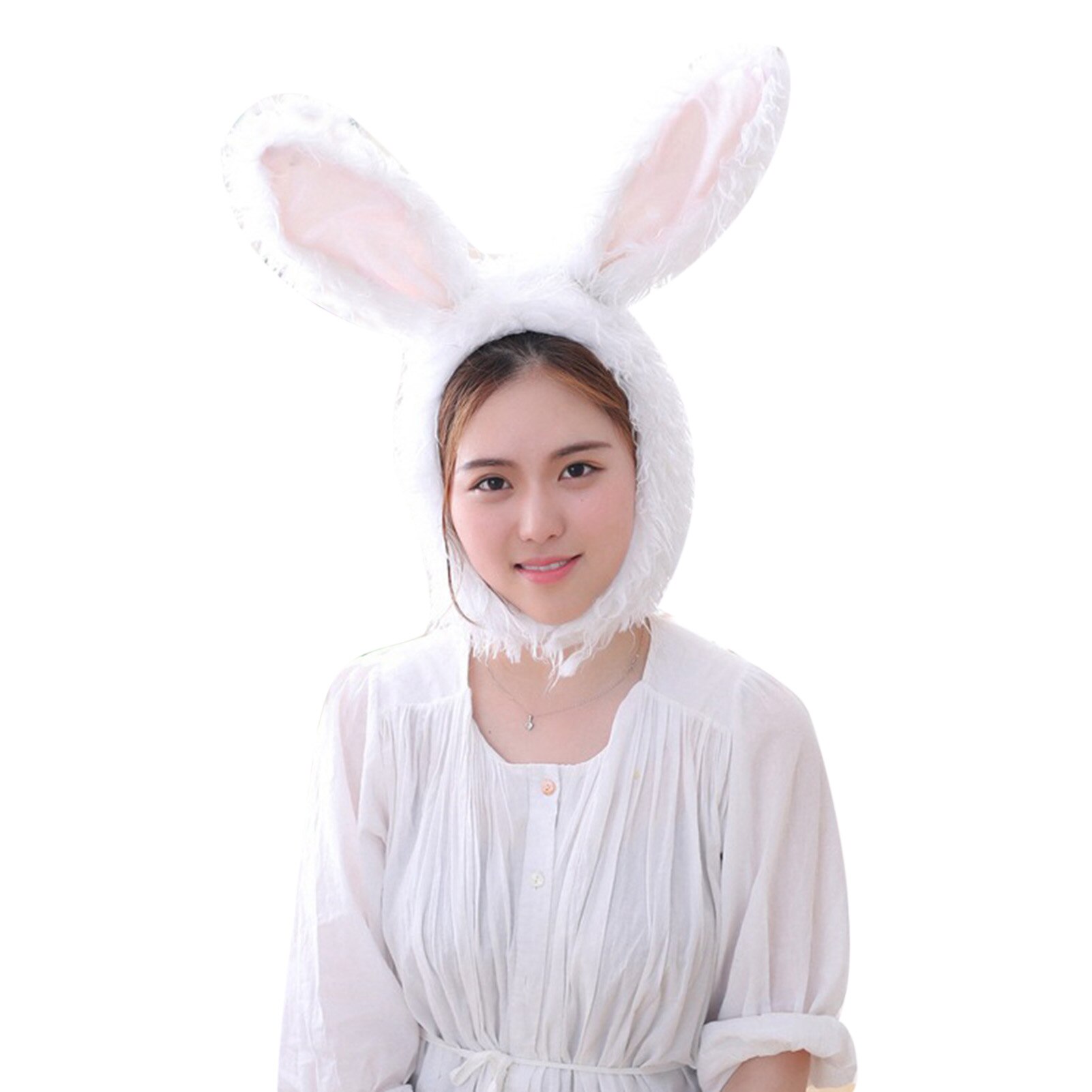 Cute Plush Long Rabbit Bunny Ear Hat Earflap Cap Head Warmer Costume Photo Prop: white