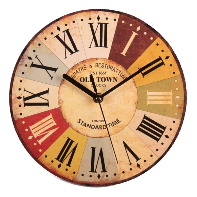 Vintage Wall Clock Round Silent Clocks Wall Mounted Wooden Carfts Art Decor