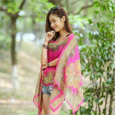 Châle en soie multifonctionnel pour femmes, écharpe magique en mousseline de soie, protection solaire, serviette de plage super longue, polyvalente: Rose red