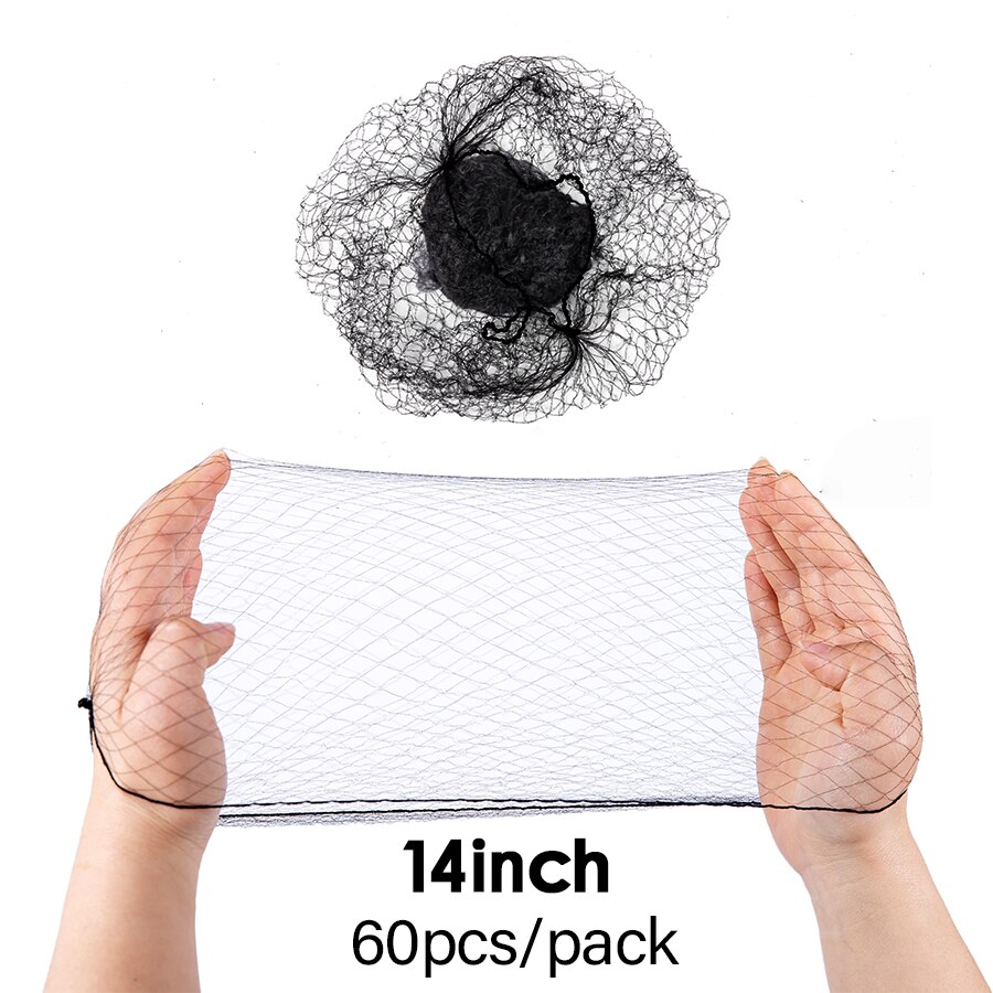 14/20/24Inch Durable Nylon Hair Net For Hair Bun Hair Hairstyle Tool Black Invisible Elastic Edge Mesh Hair Styling Hairnets: 14inch 60pcs