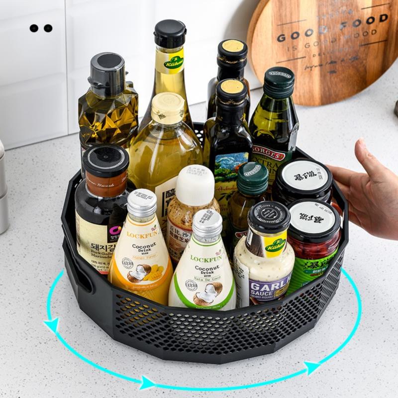 Plateau rotatif en plastique pour pots d'assaisonnement, étagère de rangement de cuisine créative, conteneur de tri de cosmétiques