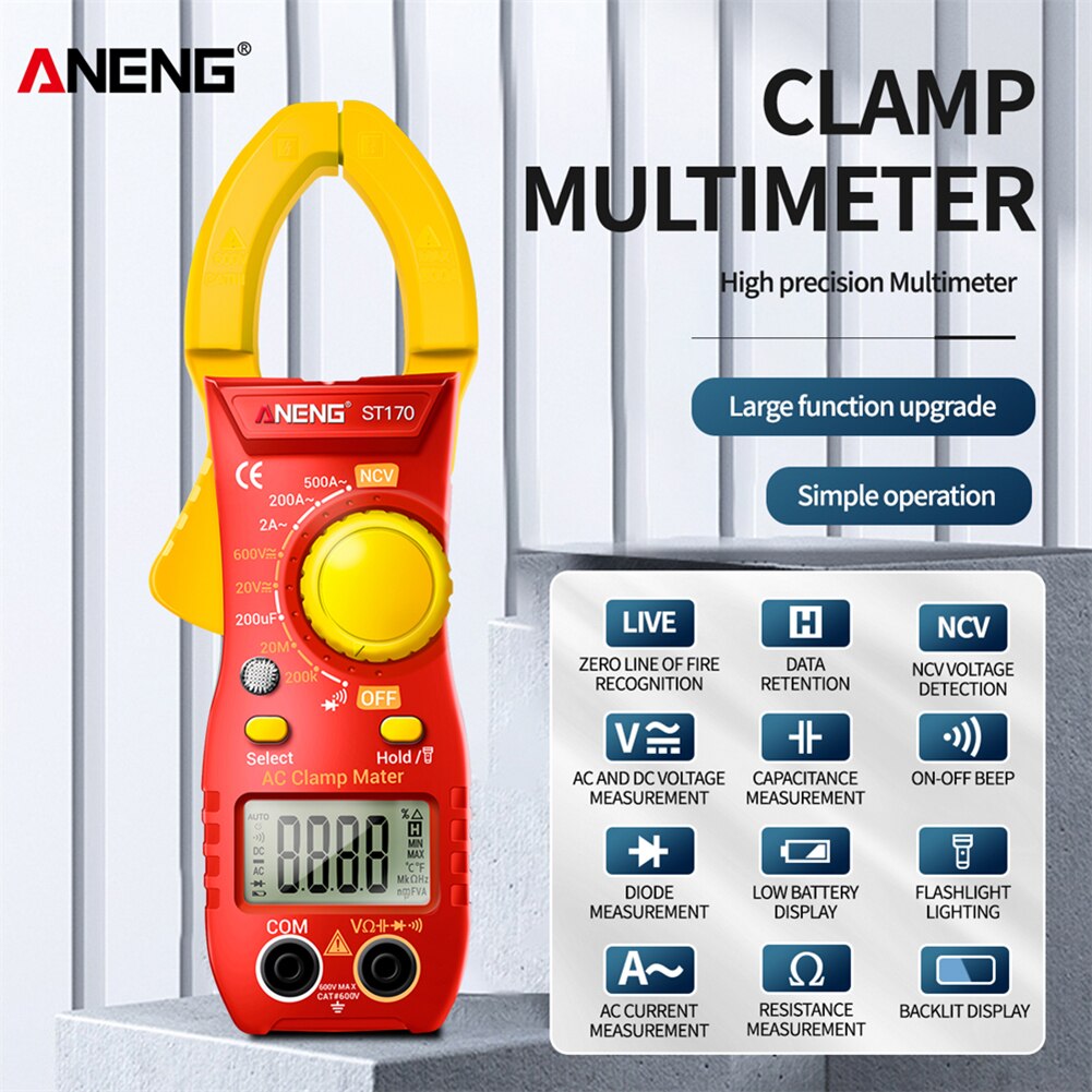 ANENG ST170 Digital Clamp Meter DC/AC Current Multimeter Ammeter Voltage Tester Car Amp Hz Capacitance NCV Ohm Test