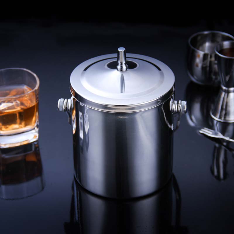 Stainless Steel Double Walled Ice Bucket Barware Serveware for Parties Events Gatherings With Tong: 1000ML