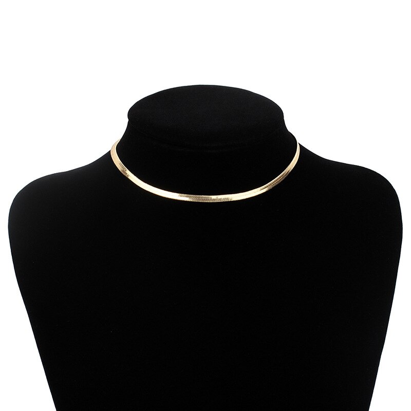 Collar de Gargantilla ajustable con de espiga para mujer, cadena serpiente plana de 5MM y oro , Gargantilla sencilla, joyería delicada de 15"
