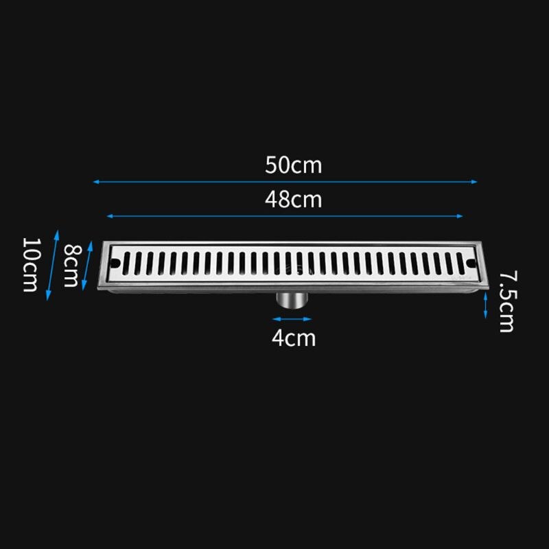 1Set 304 Stainless Steel Floor Drain Bathroom Shower Long Drainage Square Large Floor Drains Cover Roof: 50