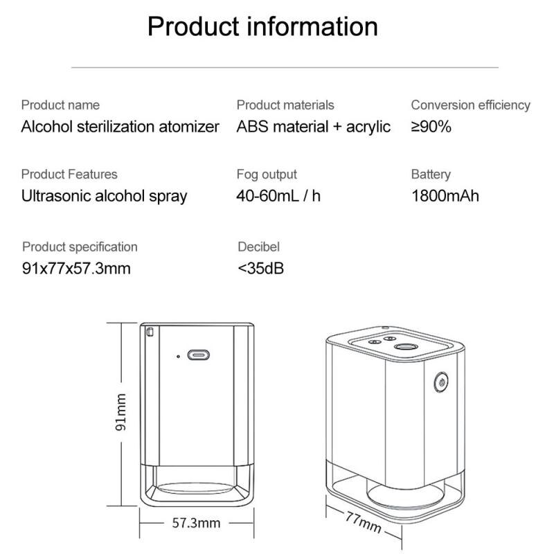 Automatic Alcohol Disinfection Sprayer, Mini Infrared Induction Touchless Hand Soap Dispenser, Portable for Home